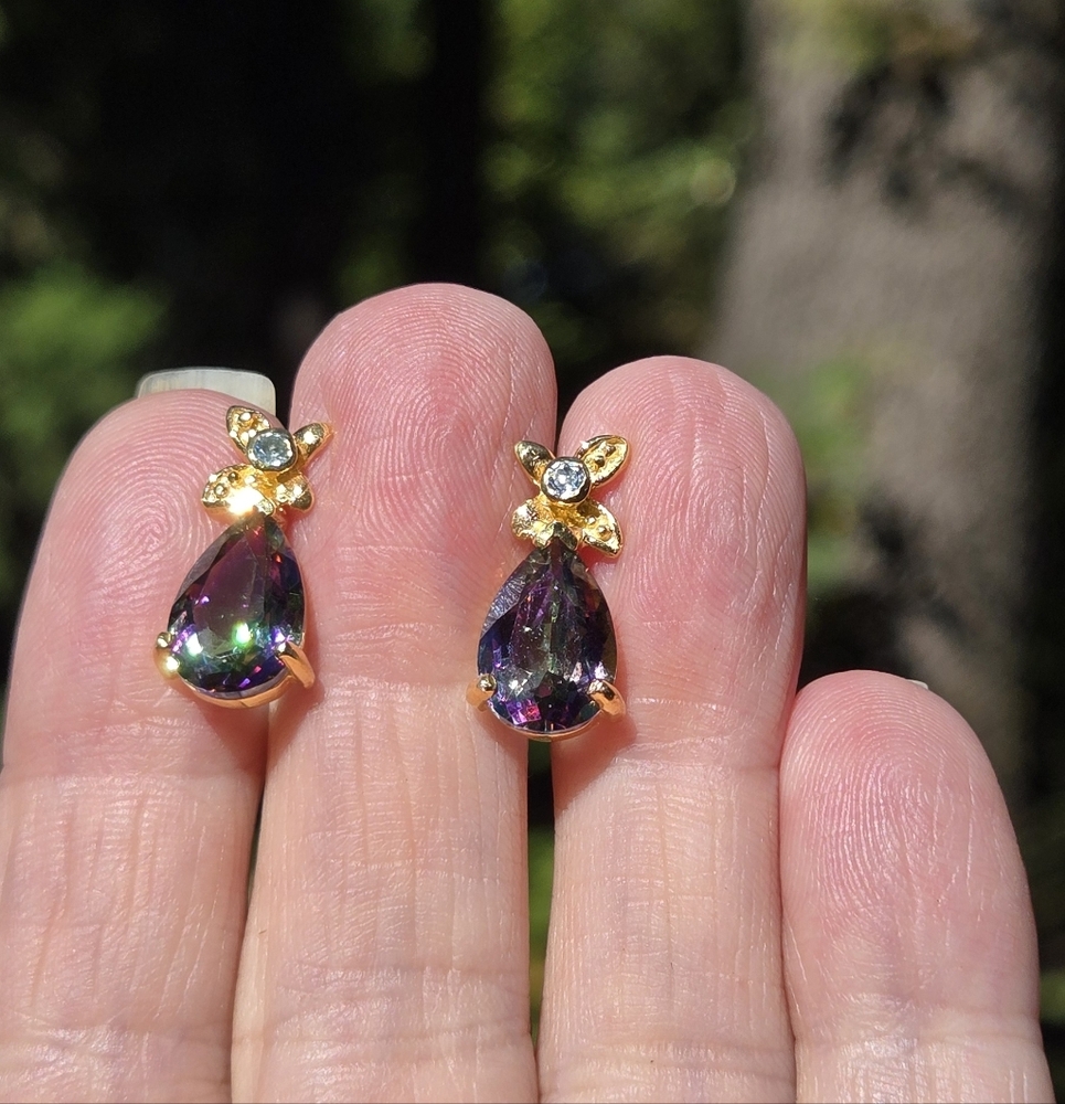 Mystic Sultans Teardrop & Topaz Natural Sterling & Gold Earrings 3.5k Each - Picture 2 of 11